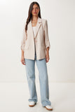 Bej Vatkalı Keten Blazer Ceket XL00003