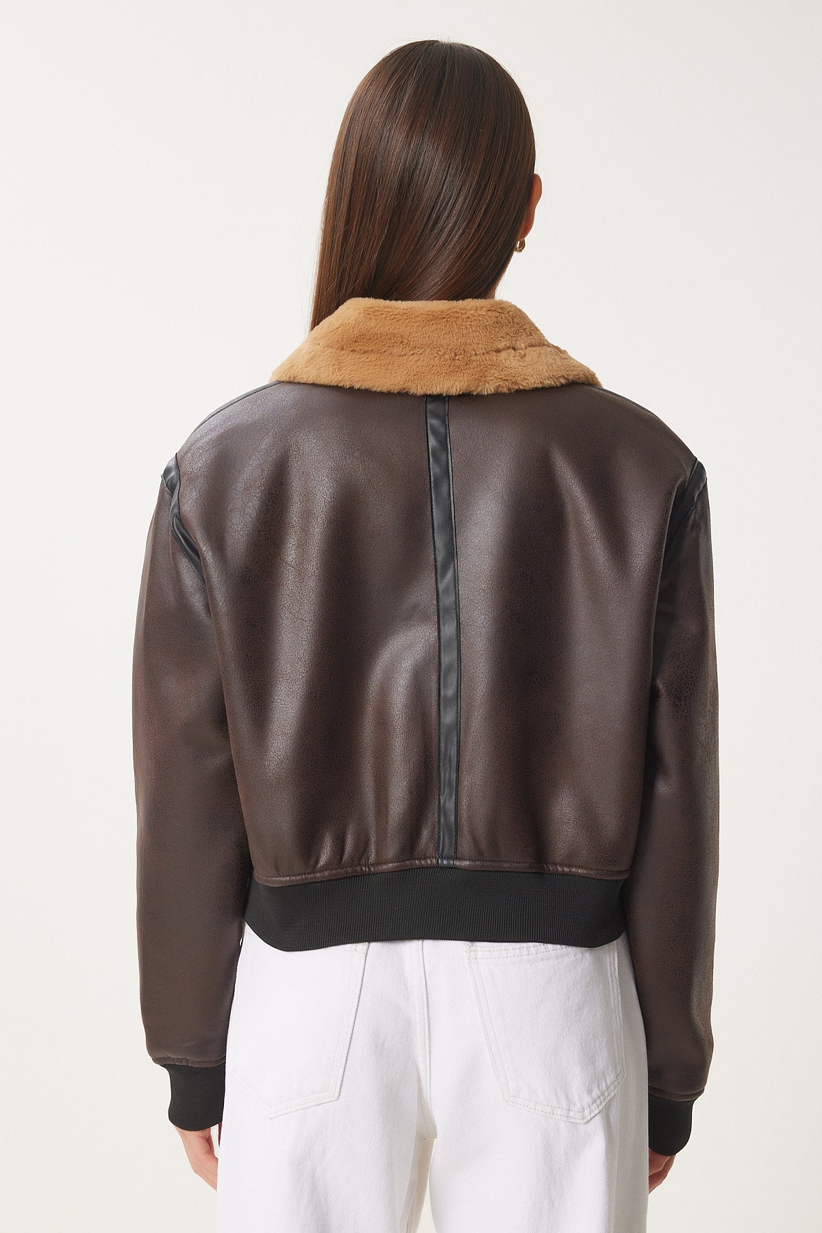 Kahverengi Suni Deri Bomber Ceket FN03408