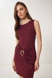 Bordo Altın Aplikeli Mini Sandy Elbise KH00092