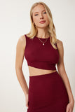 Bordo Dokulu Yazlık Bluz Etek Takım FW00010