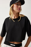 Siyah Basic Crop Örme T-Shirt RG00008