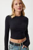 Siyah Beyaz Bisiklet Yaka Basic 2'Li Paket Crop Örme Bluz OW00035