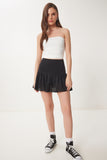 Siyah Fistolu Örme Mini Şort Etek NJ00168