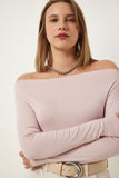 Pudra Kayık Yaka Örme Bluz RX00046