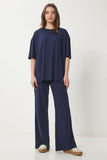 Lacivert Oversize Örme T-Shirt Pantolon Takım FN03452