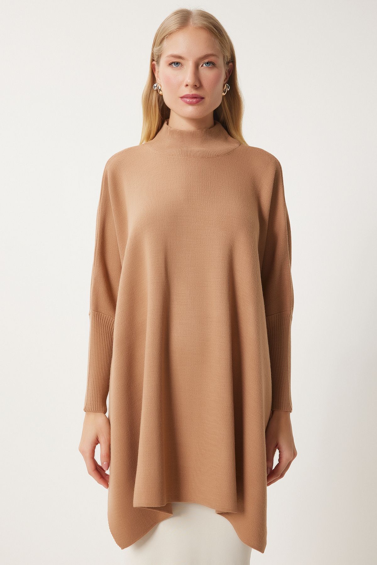 Bisküvi Yandan Yırtmaçlı Oversize Panço Kazak YY00005