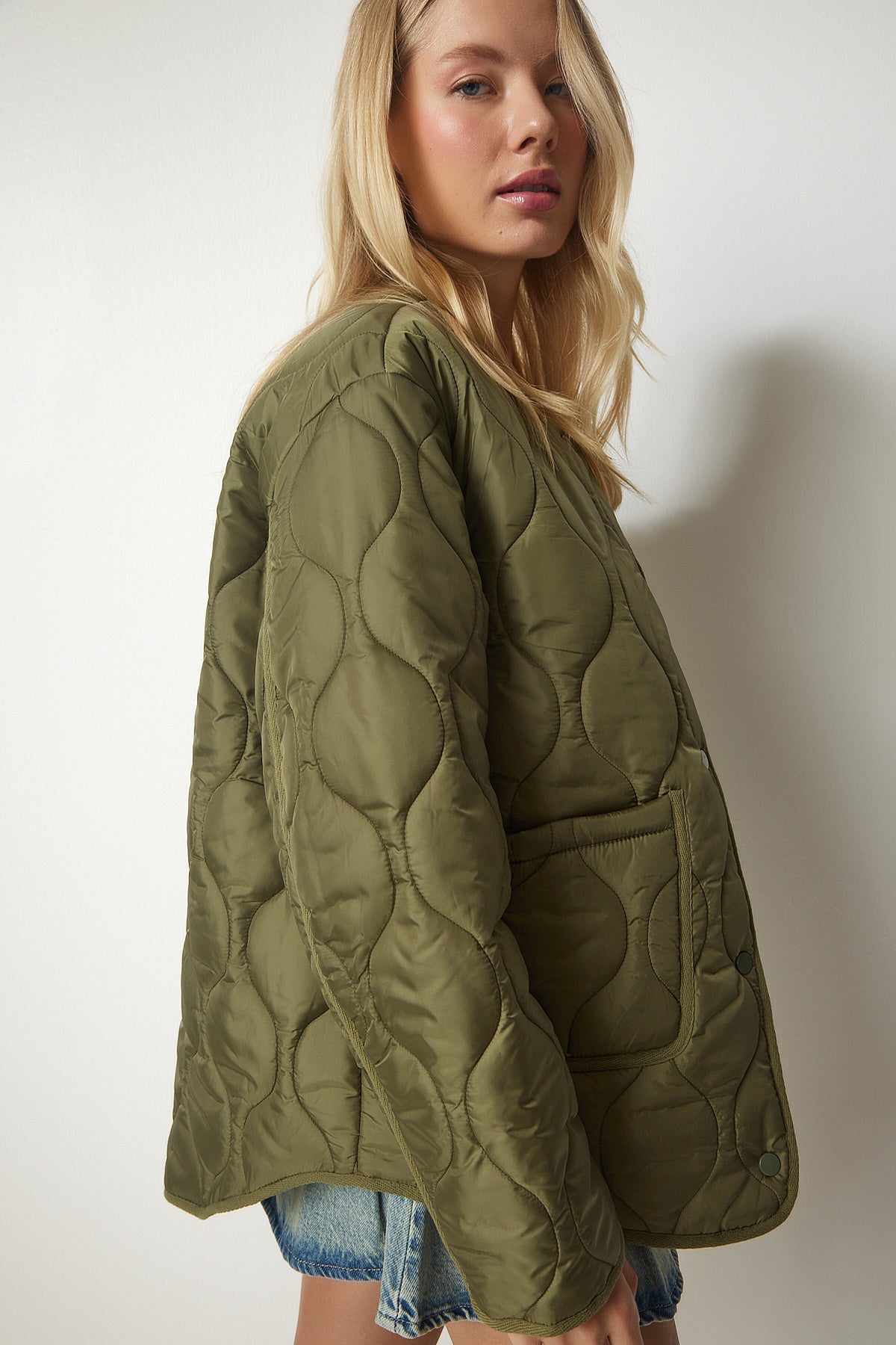 Haki Cepli Oversize Kapitone Mont DZ00098