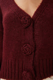 Bordo Ponpon Çiçek Detaylı Triko Hırka PF00078