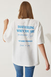 Beyaz Baskılı Oversize İki İplik Örme T-Shirt AN00190