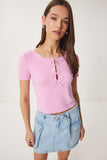 Pembe Fiyonklu Örme T-Shirt MC00296