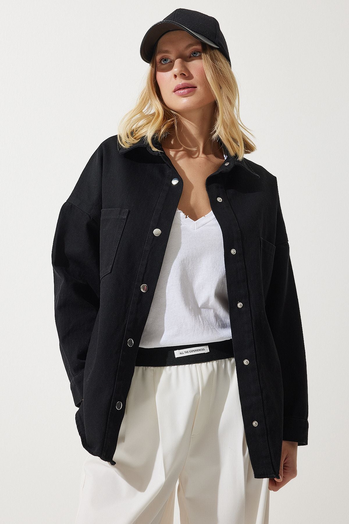 Siyah Cepli Oversize Gabardin Ceket RV00176