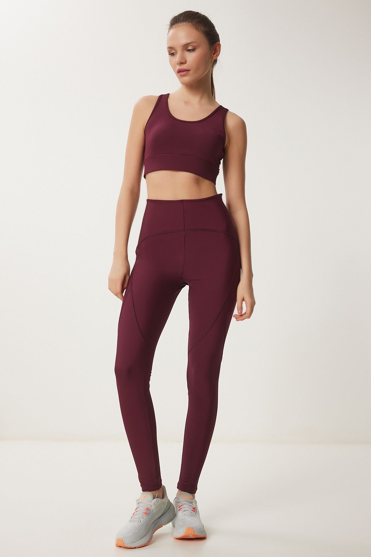Bordo Toparlayıcı Örme Spor Tayt VX00006