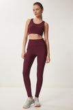 Bordo Toparlayıcı Örme Spor Tayt VX00006