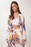Oranj Beyaz Desenli Viskon Kimono Pantolon Takım JE00002