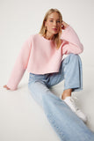 Pembe Şardonlu Oversize Örme Sweatshirt NJ00154