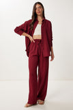 Bordo Keten Gömlek Pantolon Takım PB00051