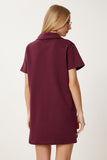 Bordo Polo Yaka Pike Örme Mini Elbise DP00253