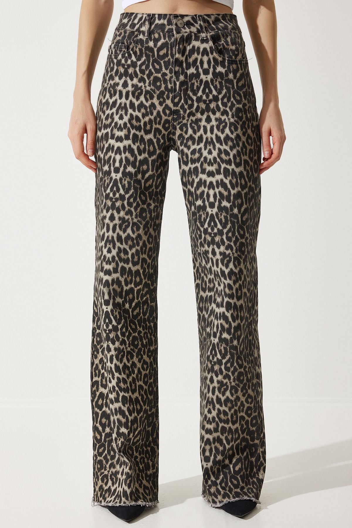 Siyah Bej Leopar Desenli Palazzo Jean VC00002