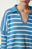 Gök Mavi Polo Yaka Crop Triko Kazak  US00293
