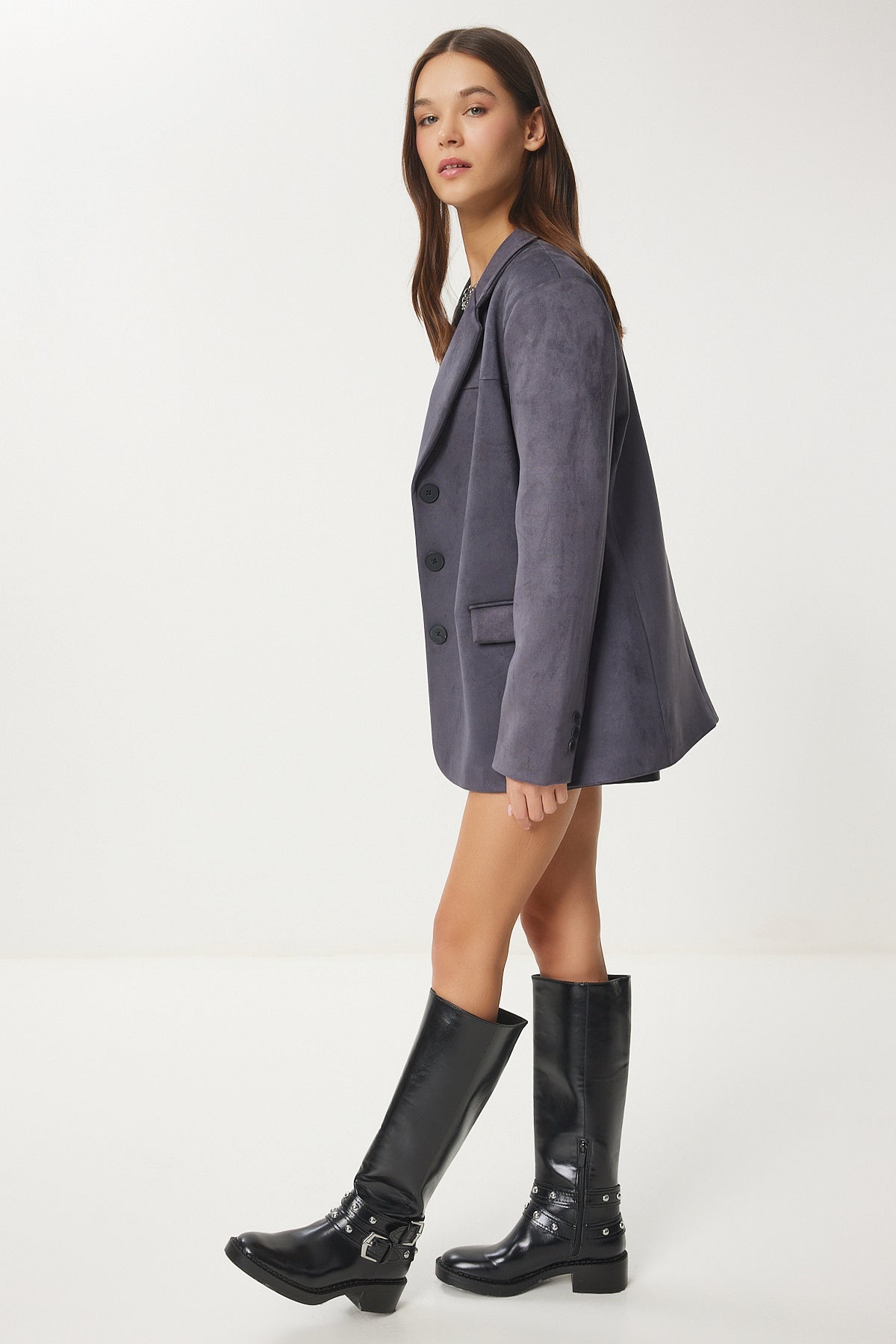 Antrasit Premium Süet Blazer Ceket FN03443