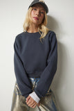 Antrasit Şardonlu Crop Sweatshirt UB00178