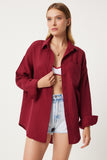 Bordo Oversize Basic Müslin Gömlek  MX00150