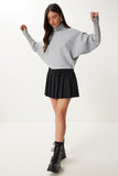 Gri Parmak Geçmeli Crop Fitilli Triko Kazak MX00238