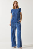 Lacivert Piliseli Rahat Bluz Pantolon Takım MC00283