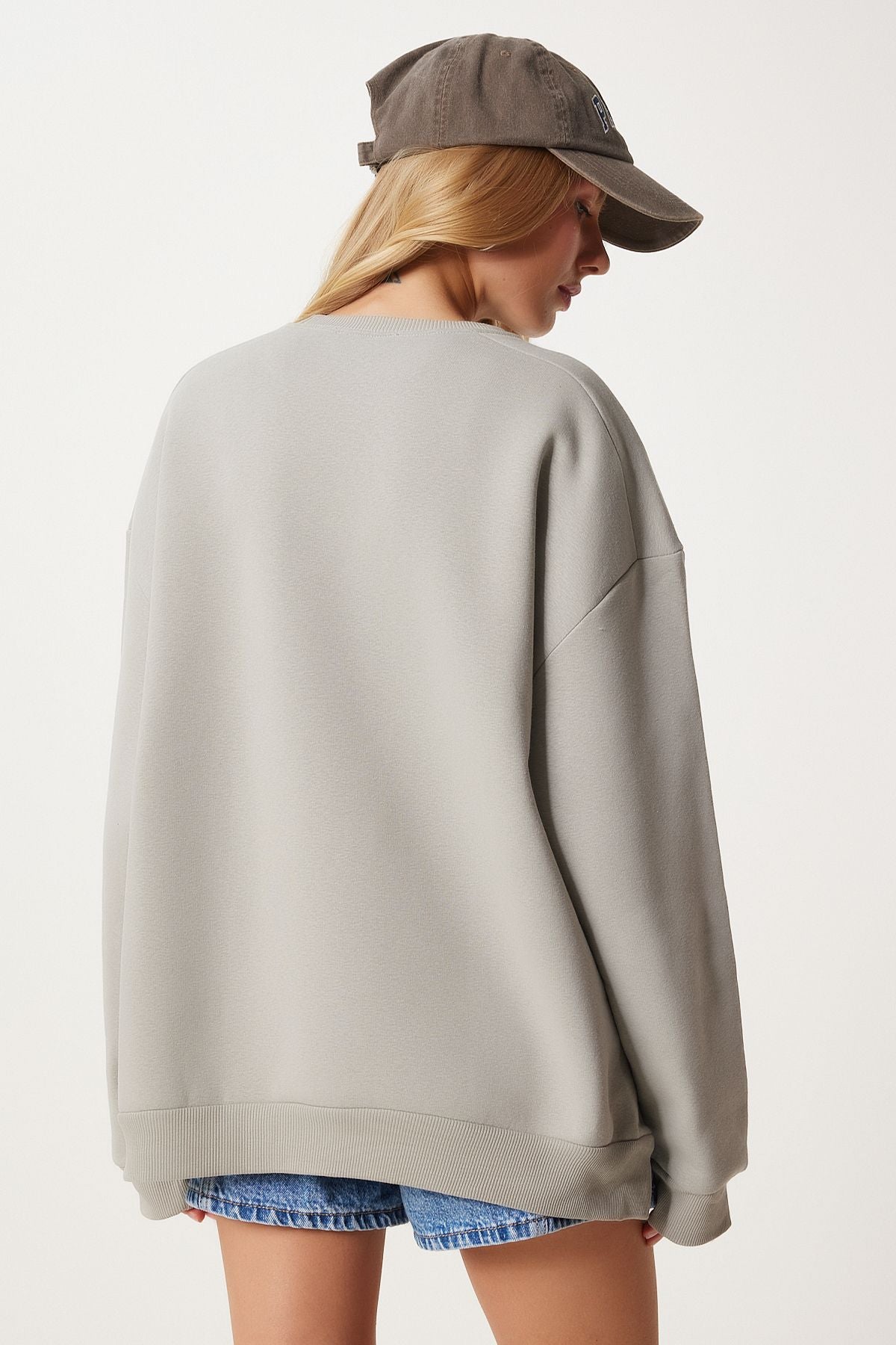 Taş Grisi Fermuar Detaylı Şardonlu Örme Sweatshirt UB00148