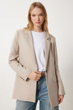 Bej Vatkalı Dokuma Blazer Ceket HL00005