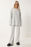 Gri Rahat Fitilli Örme Bluz Pantolon Takım RG00047