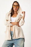 Krem Kapüşonlu Oversize Keten Ceket GP00007