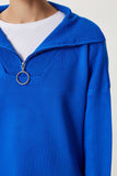 Koyu Mavi Fermuarlı Oversize Triko Kazak YY00263