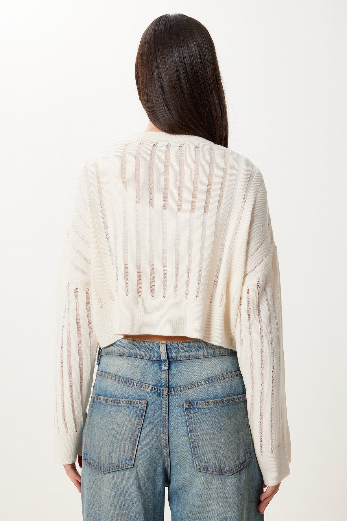 Krem Ajurlu Crop Triko Kazak MT00147