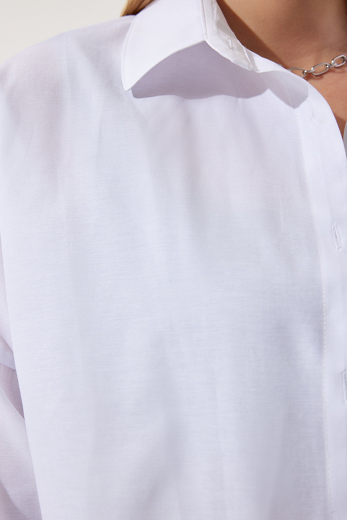 Beyaz Oversize Uzun Basic Gömlek DD00842