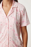 Açık Pembe Desenli Viskon Şort Gömlek Pijama Takımı EC00044