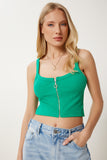 Yeşil Oranj Fermuarlı Fitilli Esnek 2’Li Takım Crop Örme Bluz MX00190