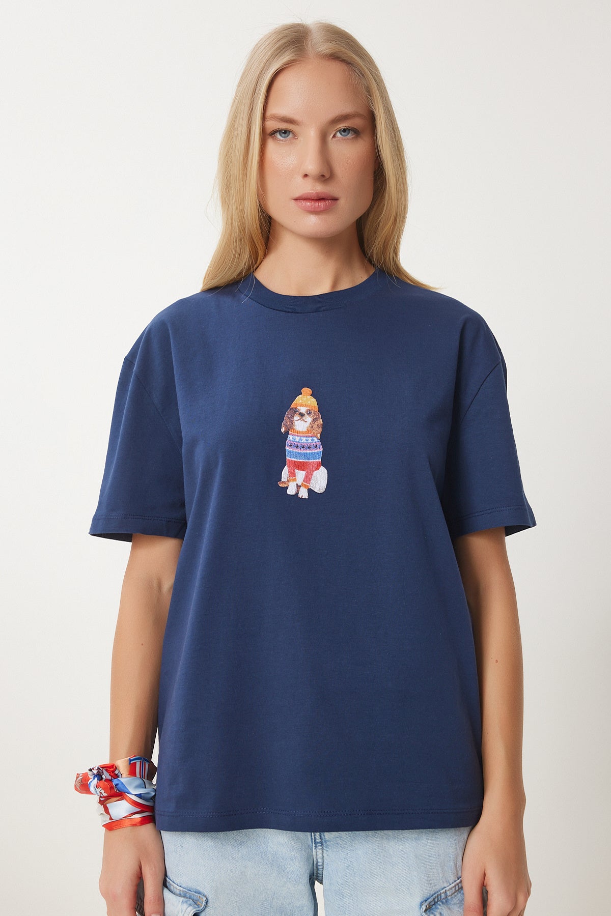 Lacivert Armalı Pamuklu Örme T-shirt CR00465