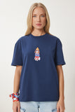 Lacivert Armalı Pamuklu Örme T-shirt CR00465