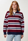 Lacivert Bordo Polo Yaka Çizgili Triko Kazak PF00118
