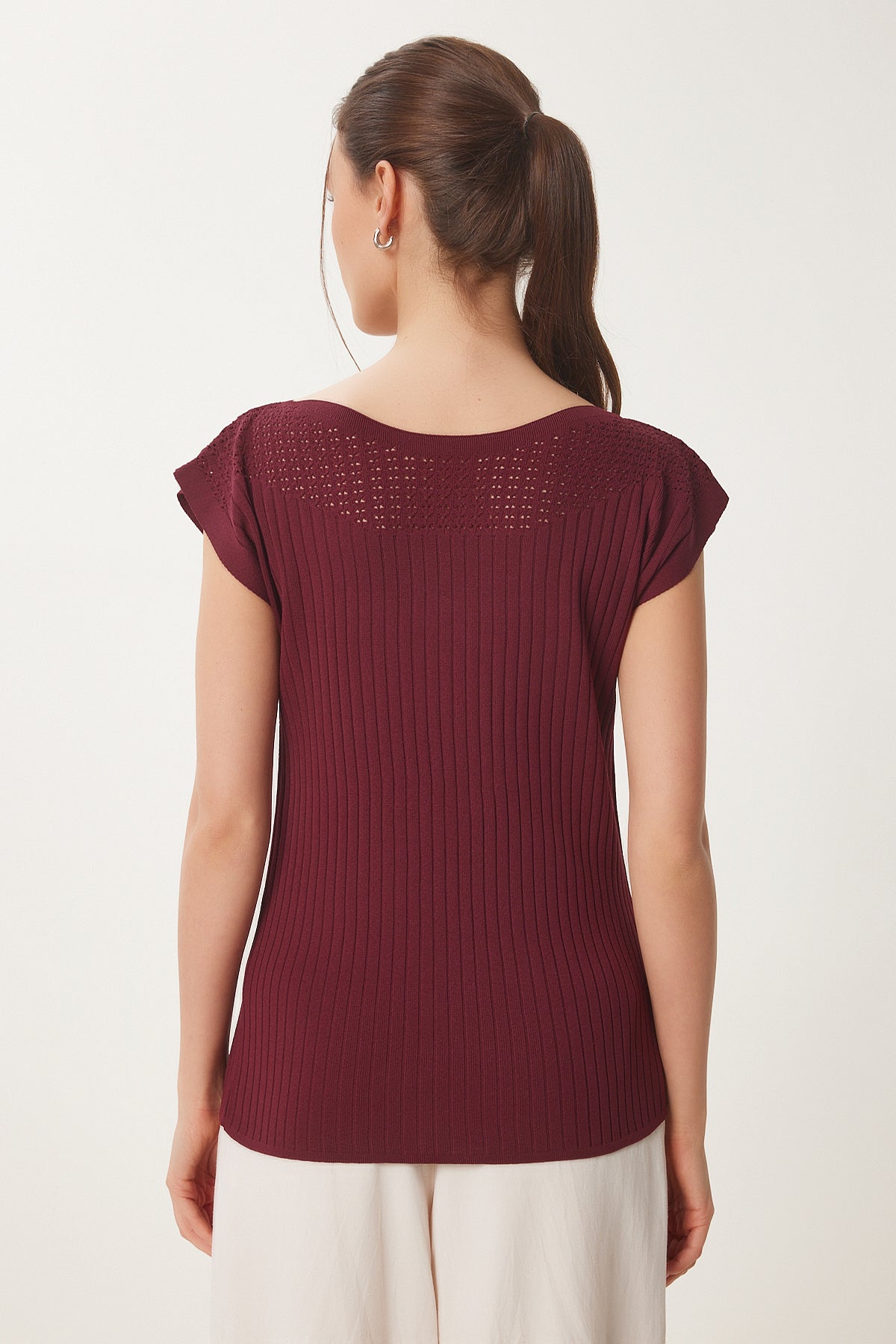 Bordo Ajurlu Yazlık Triko Bluz WA00002