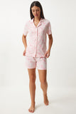 Açık Pembe Desenli Viskon Şort Gömlek Pijama Takımı EC00044