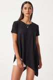 Siyah Asimetrik Viskon Örme T-shirt EN00599