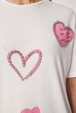 Ekru İnci Ve Boncuk Detaylı Baskılı Örme T-Shirt PB00029
