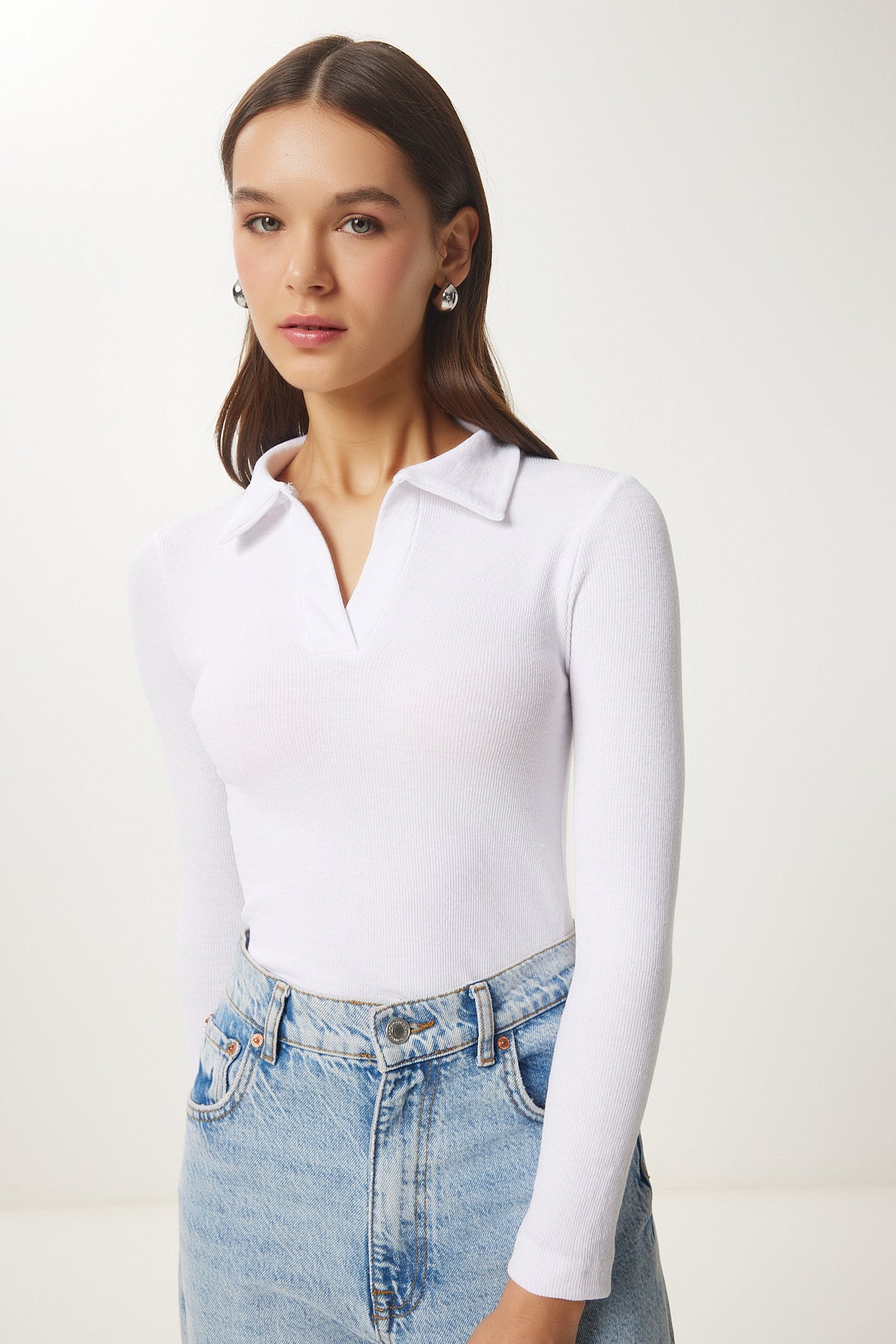 Lila Beyaz 2'li Polo Yaka Fitilli Örme Bluz GT00232