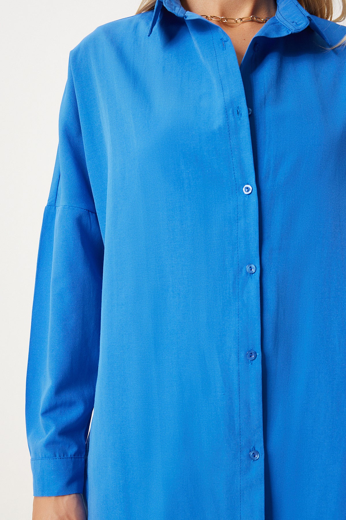 Canlı Mavi Oversize Uzun Basic Gömlek DD00842