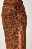 Camel Leopar Desenli Yırtmaçlı Esnek Şifon Etek CR00490