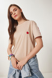 Bisküvi Kalp Nakışlı Pamuklu Örme T-Shirt MP00032