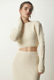 Krem Fitilli Crop Triko Kazak Etek Takım YY00190
