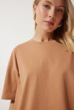 Bisküvi Bisiklet Yaka Basic Oversize Örme T-Shirt BF00091